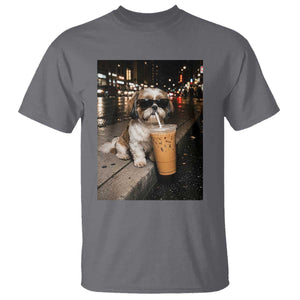 Funny Shih Tzu Drinking Iced Coffee T Shirt Vintage Dog Lover TS10 Charcoal Print Your Wear