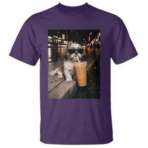 Funny Shih Tzu Drinking Iced Coffee T Shirt Vintage Dog Lover TS10 Purple Print Your Wear