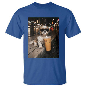 Funny Shih Tzu Drinking Iced Coffee T Shirt Vintage Dog Lover TS10 Royal Blue Print Your Wear