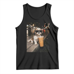 Funny Shih Tzu Drinking Iced Coffee Tank Top Vintage Dog Lover TS10 Black Print Your Wear