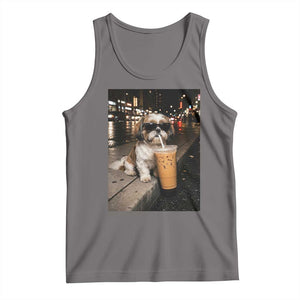 Funny Shih Tzu Drinking Iced Coffee Tank Top Vintage Dog Lover TS10 Deep Heather Print Your Wear