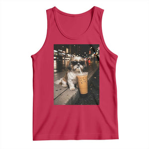 Funny Shih Tzu Drinking Iced Coffee Tank Top Vintage Dog Lover TS10 Red Print Your Wear