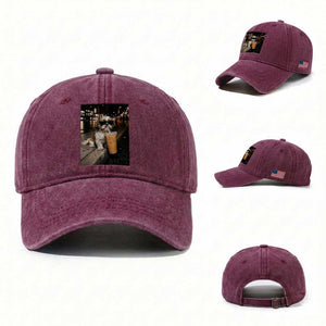 Funny Shih Tzu Drinking Iced Coffee Washed Cotton Baseball Cap Vintage Dog Lover TS10 Washed Cap Universal Fit Burgundy Print Your Wear