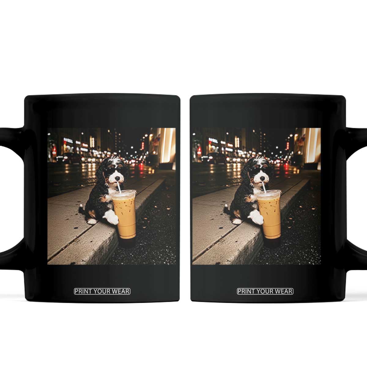 Bernedoodle Dog Drinking Iced Coffee Coffee Mug Funny Coffee Lover Gift for Dog Moms Dads TS10 Black Print Your Wear