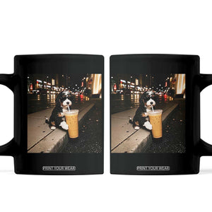 Bernedoodle Dog Drinking Iced Coffee Coffee Mug Funny Coffee Lover Gift for Dog Moms Dads TS10 Black Print Your Wear