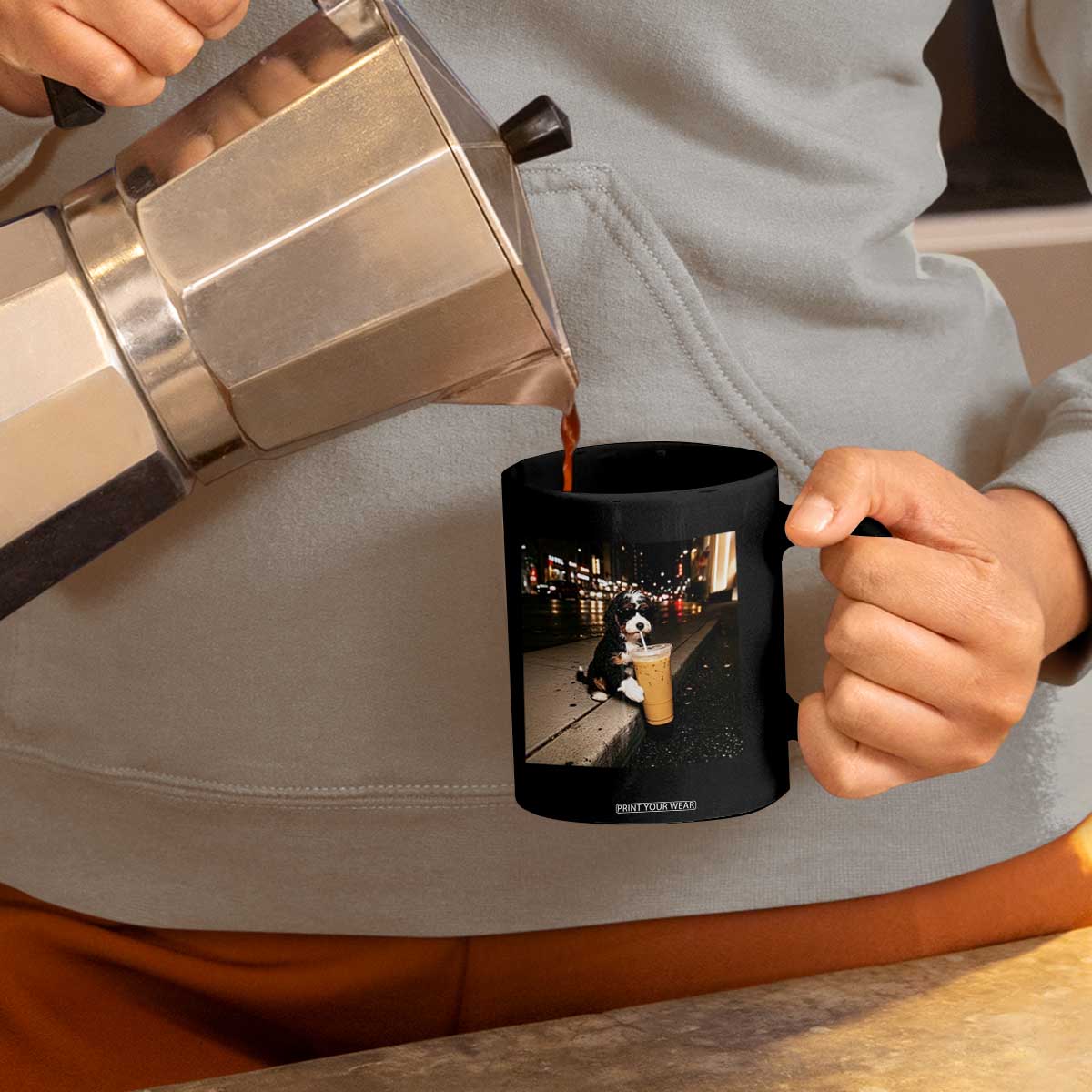 Bernedoodle Dog Drinking Iced Coffee Coffee Mug Funny Coffee Lover Gift for Dog Moms Dads TS10 Print Your Wear