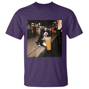 Bernedoodle Dog Drinking Iced Coffee T Shirt Funny Coffee Lover Gift for Dog Moms Dads TS10 Purple Print Your Wear