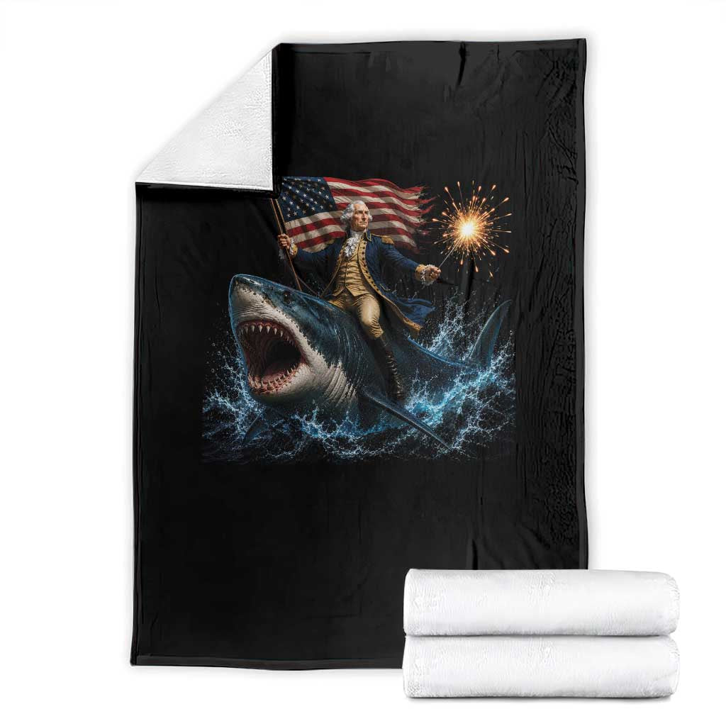 George Washington Riding Shark Throw Blanket Funny 4th Of July Independence Day 1776 Meme American Flag TS10 Black Print Your Wear