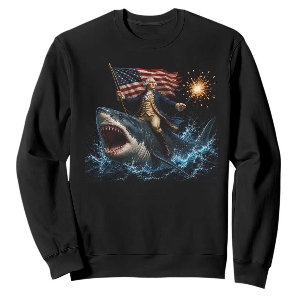 George Washington Riding Shark Sweatshirt Funny 4th Of July Independence Day 1776 Meme American Flag TS10 Black Print Your Wear