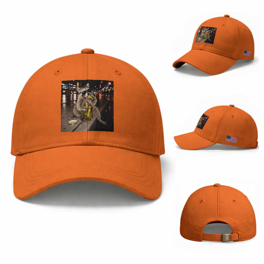 Funny Raccoon Eating Pickles Meme Baseball Cap TS10 Baseball Cap Universal Fit Orange Print Your Wear