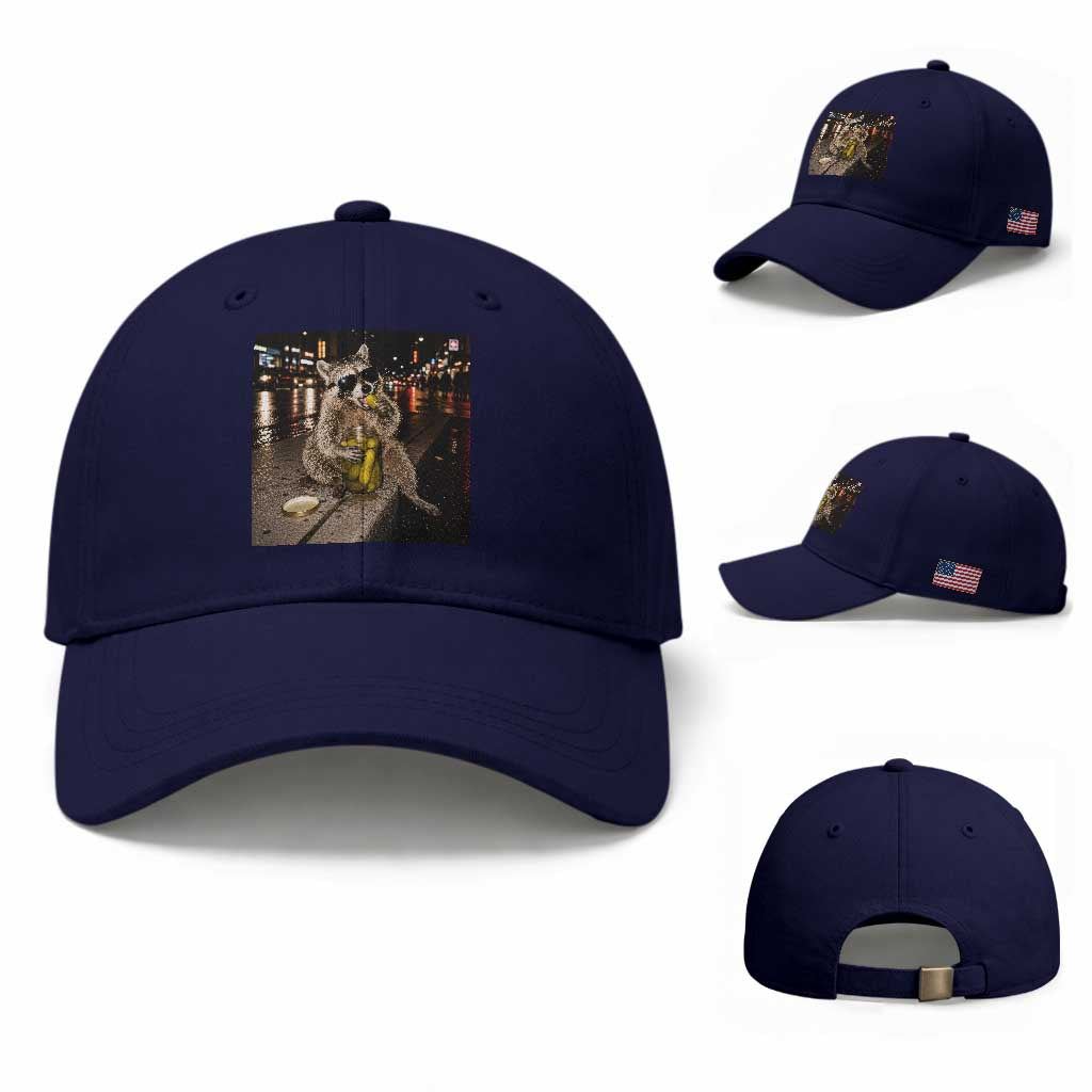Funny Raccoon Eating Pickles Meme Baseball Cap TS10 Baseball Cap Universal Fit Dark Blue Print Your Wear