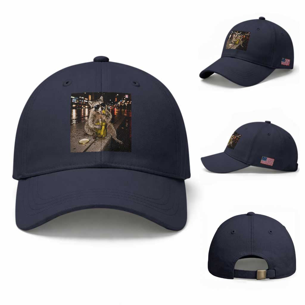 Funny Raccoon Eating Pickles Meme Baseball Cap TS10 Baseball Cap Universal Fit Navy Print Your Wear