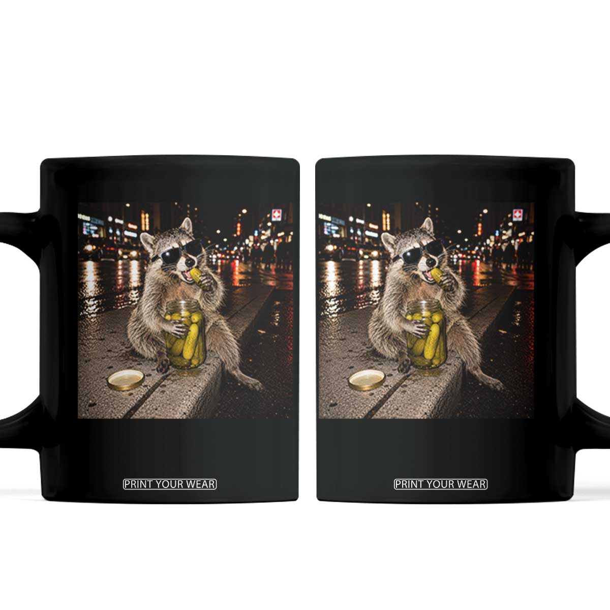 Funny Raccoon Eating Pickles Meme Coffee Mug TS10 Black Print Your Wear
