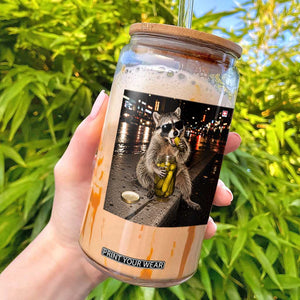 Funny Raccoon Eating Pickles Meme Glass Can TS10 Black Print Your Wear
