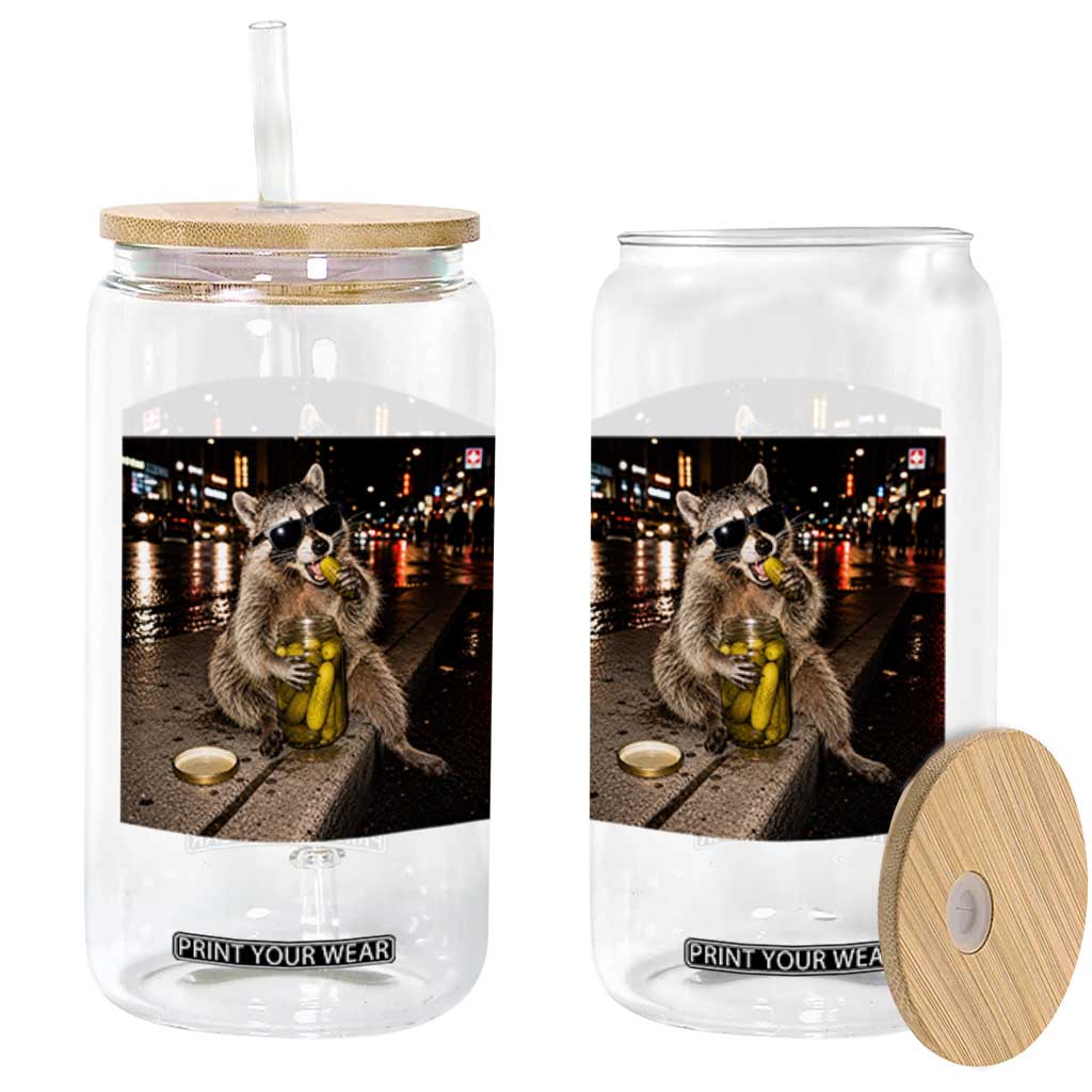 Funny Raccoon Eating Pickles Meme Glass Can TS10 Print Your Wear
