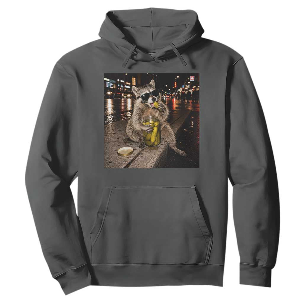 Funny Raccoon Eating Pickles Meme Hoodie TS10 Dark Heather Print Your Wear
