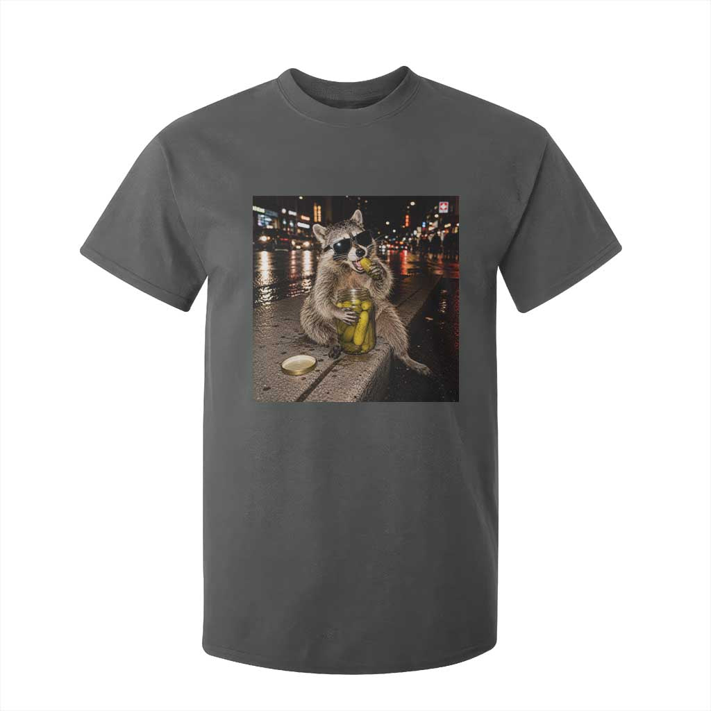 Funny Raccoon Eating Pickles Meme T Shirt For Kid TS10 Dark Heather Print Your Wear