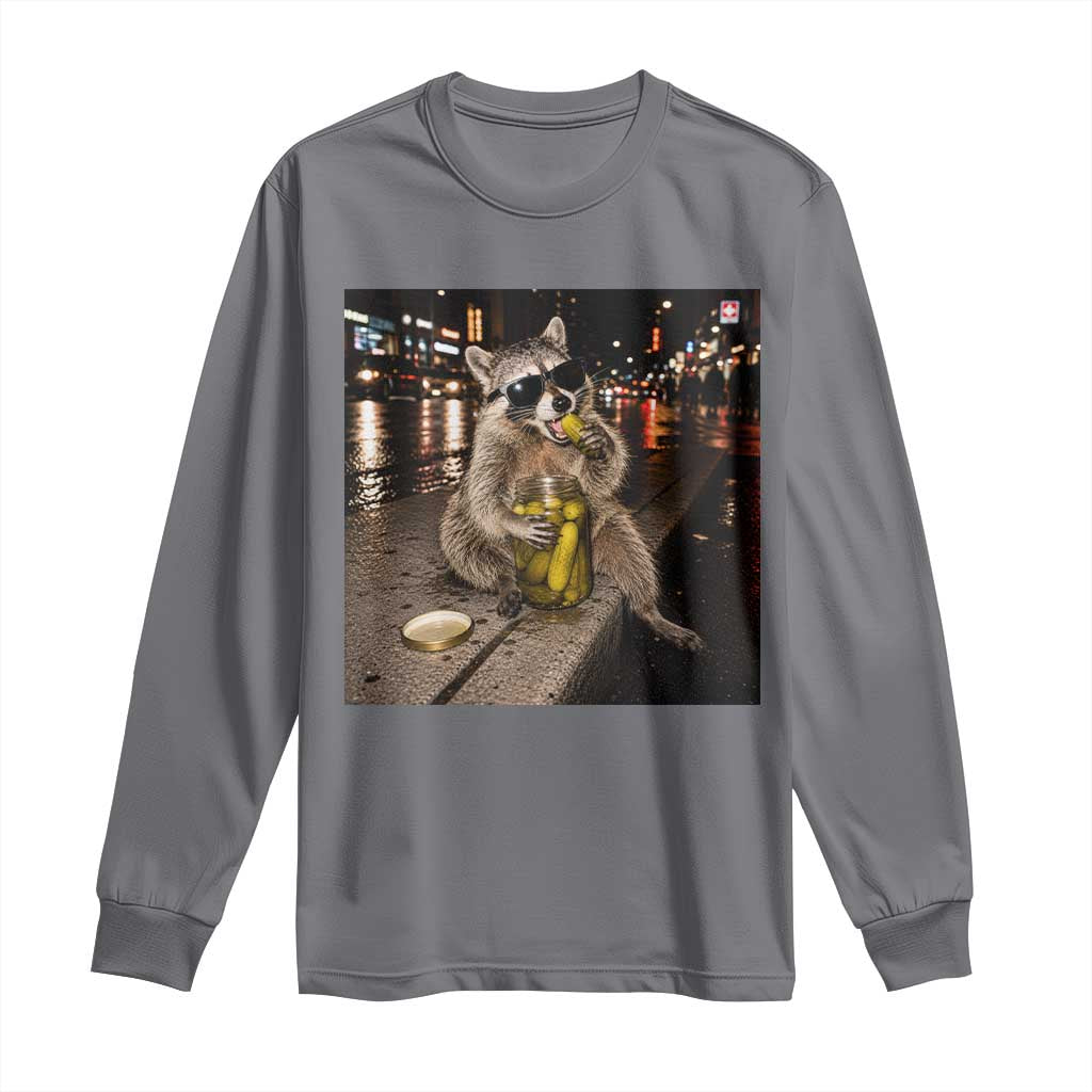 Funny Raccoon Eating Pickles Meme Long Sleeve Shirt TS10 Charcoal Print Your Wear