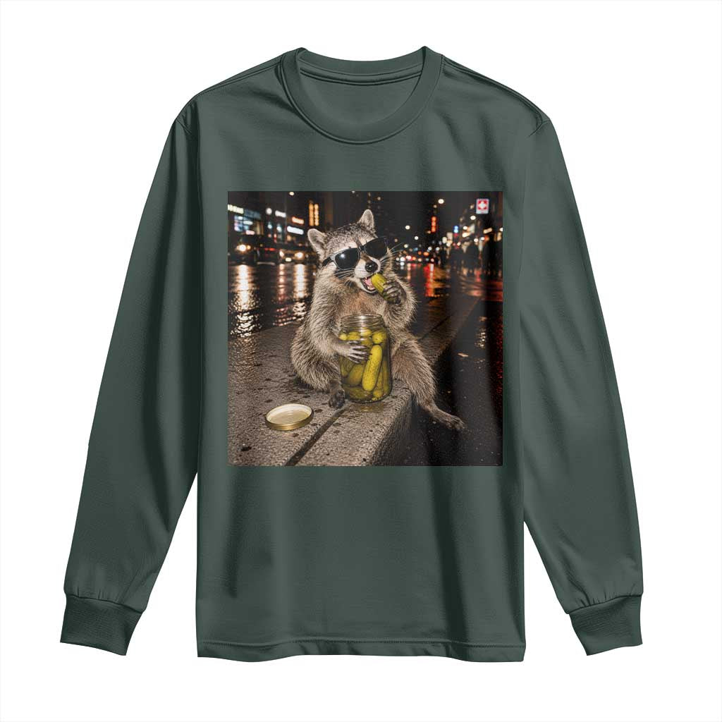 Funny Raccoon Eating Pickles Meme Long Sleeve Shirt TS10 Dark Forest Green Print Your Wear