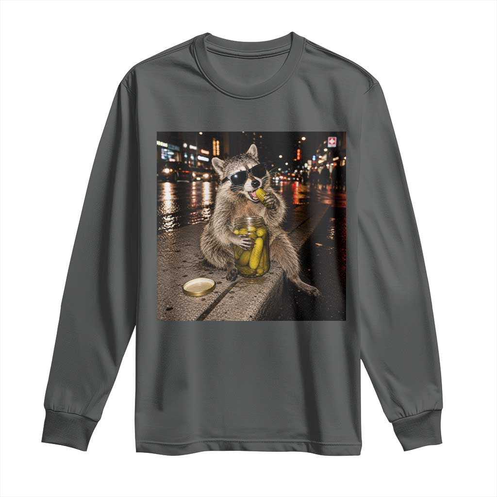 Funny Raccoon Eating Pickles Meme Long Sleeve Shirt TS10 Dark Heather Print Your Wear