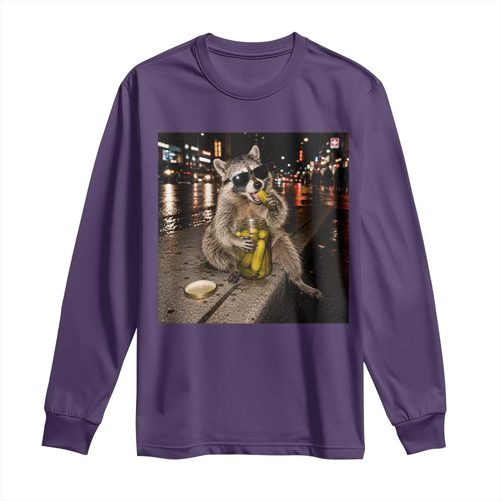 Funny Raccoon Eating Pickles Meme Long Sleeve Shirt TS10 Purple Print Your Wear
