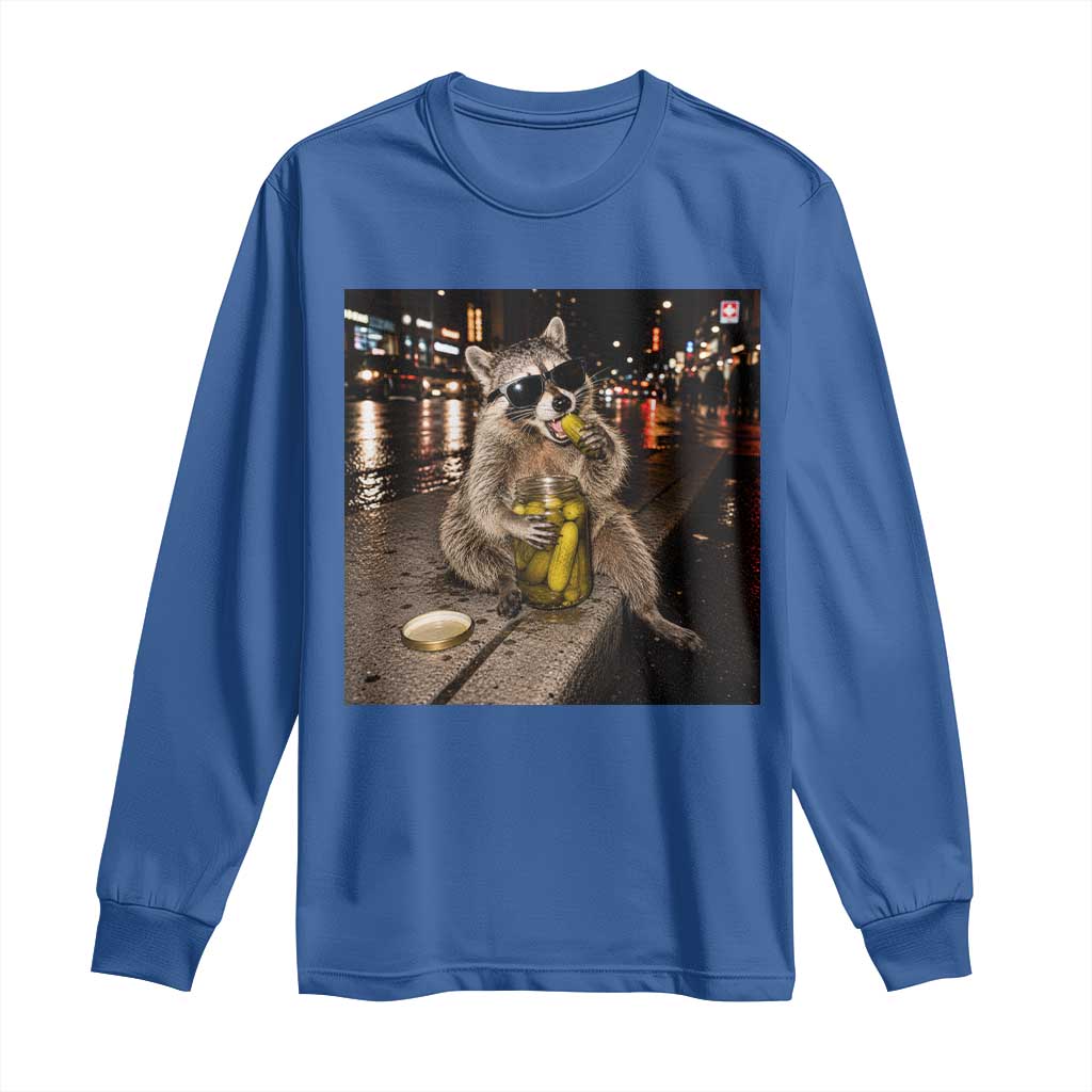 Funny Raccoon Eating Pickles Meme Long Sleeve Shirt TS10 Royal Blue Print Your Wear