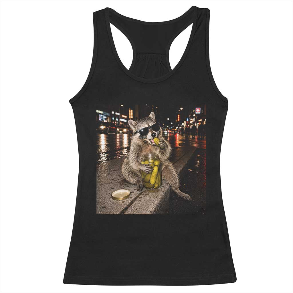 Funny Raccoon Eating Pickles Meme Racerback Tank Top TS10 Black Print Your Wear