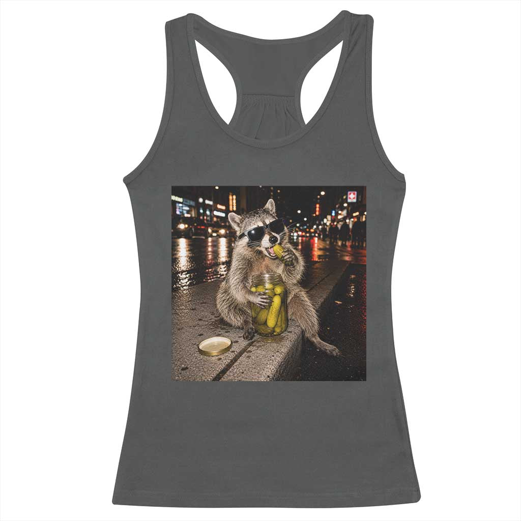 Funny Raccoon Eating Pickles Meme Racerback Tank Top TS10 Dark Heather Print Your Wear