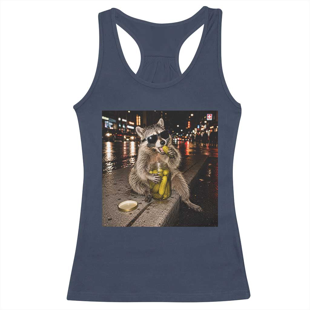 Funny Raccoon Eating Pickles Meme Racerback Tank Top TS10 Navy Print Your Wear