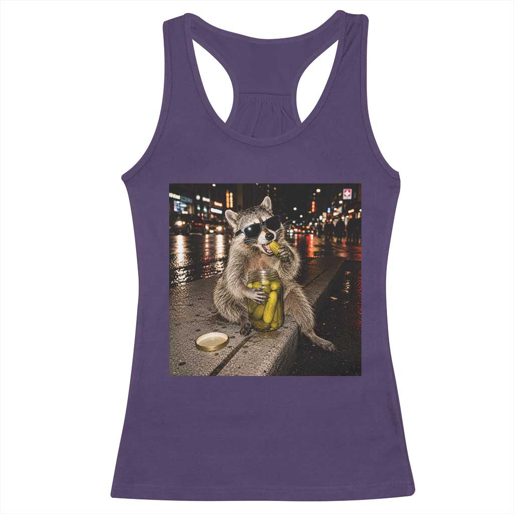Funny Raccoon Eating Pickles Meme Racerback Tank Top TS10 Purple Print Your Wear