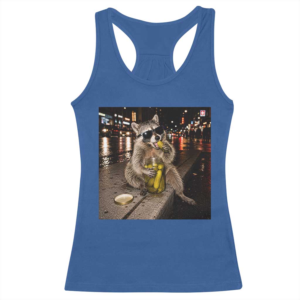 Funny Raccoon Eating Pickles Meme Racerback Tank Top TS10 Royal Blue Print Your Wear