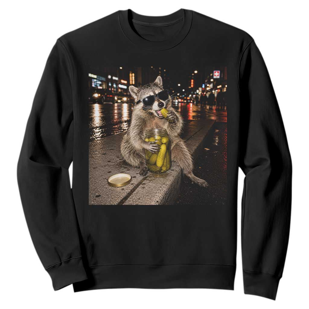 Funny Raccoon Eating Pickles Meme Sweatshirt TS10 Black Print Your Wear