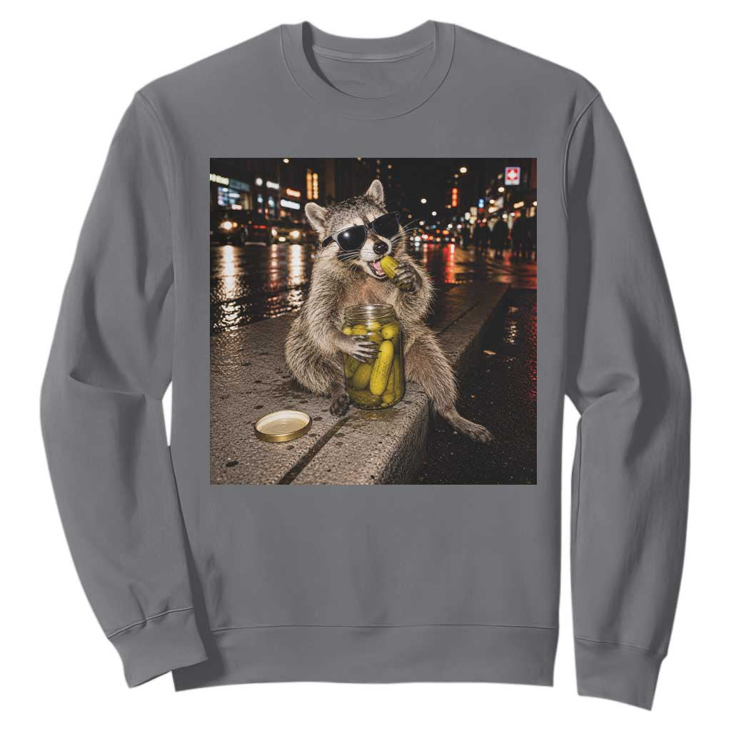 Funny Raccoon Eating Pickles Meme Sweatshirt TS10 Charcoal Print Your Wear