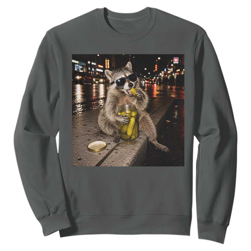 Funny Raccoon Eating Pickles Meme Sweatshirt TS10 Dark Heather Print Your Wear