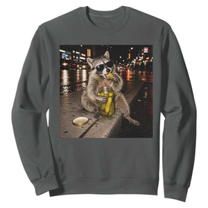 Funny Raccoon Eating Pickles Meme Sweatshirt TS10 Dark Heather Print Your Wear