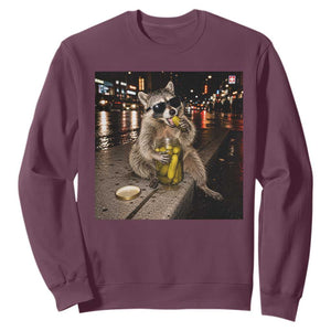 Funny Raccoon Eating Pickles Meme Sweatshirt TS10 Maroon Print Your Wear