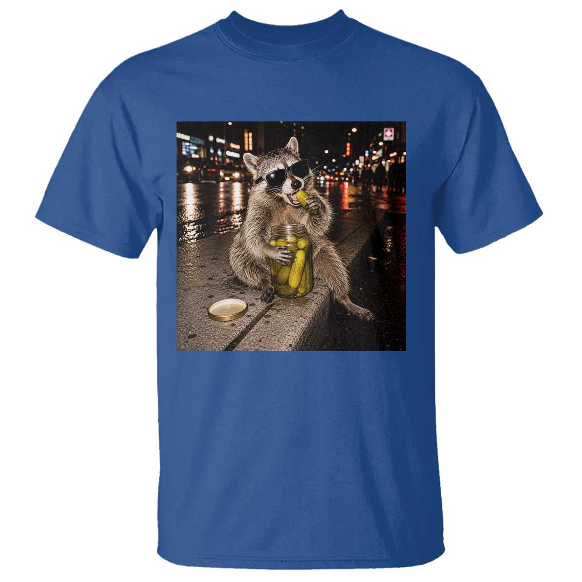 Funny Raccoon Eating Pickles Meme T Shirt TS10 Royal Blue Print Your Wear