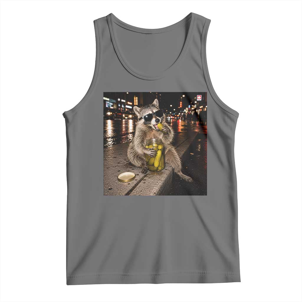 Funny Raccoon Eating Pickles Meme Tank Top TS10 Black Heather Print Your Wear