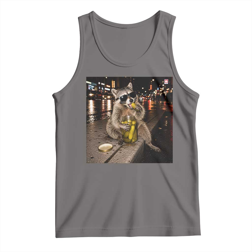 Funny Raccoon Eating Pickles Meme Tank Top TS10 Deep Heather Print Your Wear