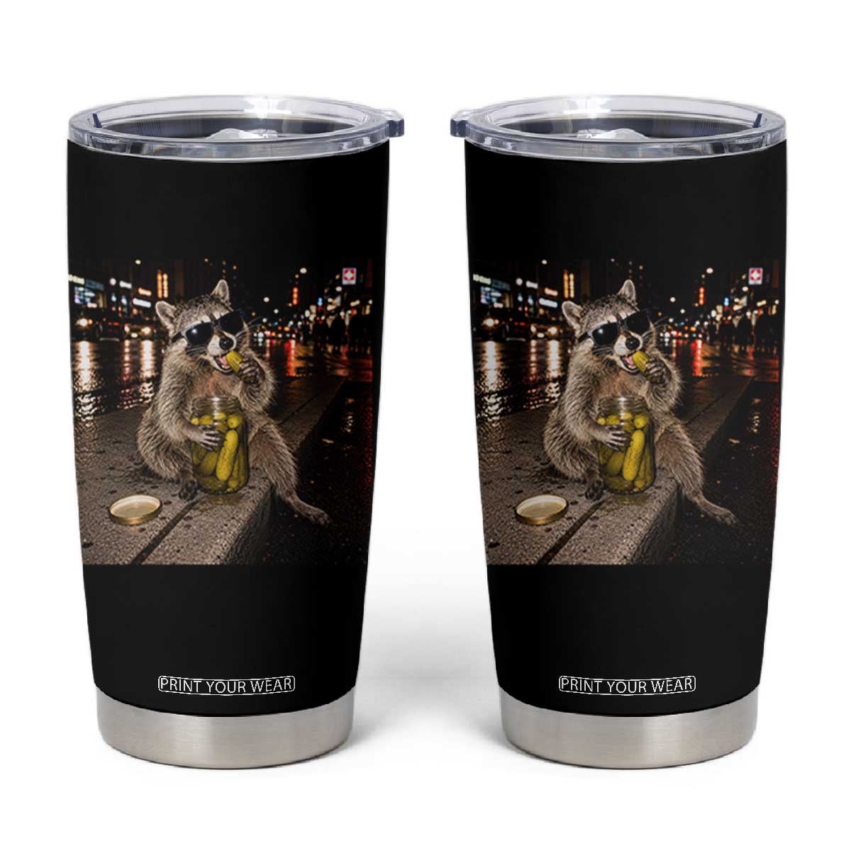 Funny Raccoon Eating Pickles Meme Tumbler Cup TS10 Black Print Your Wear