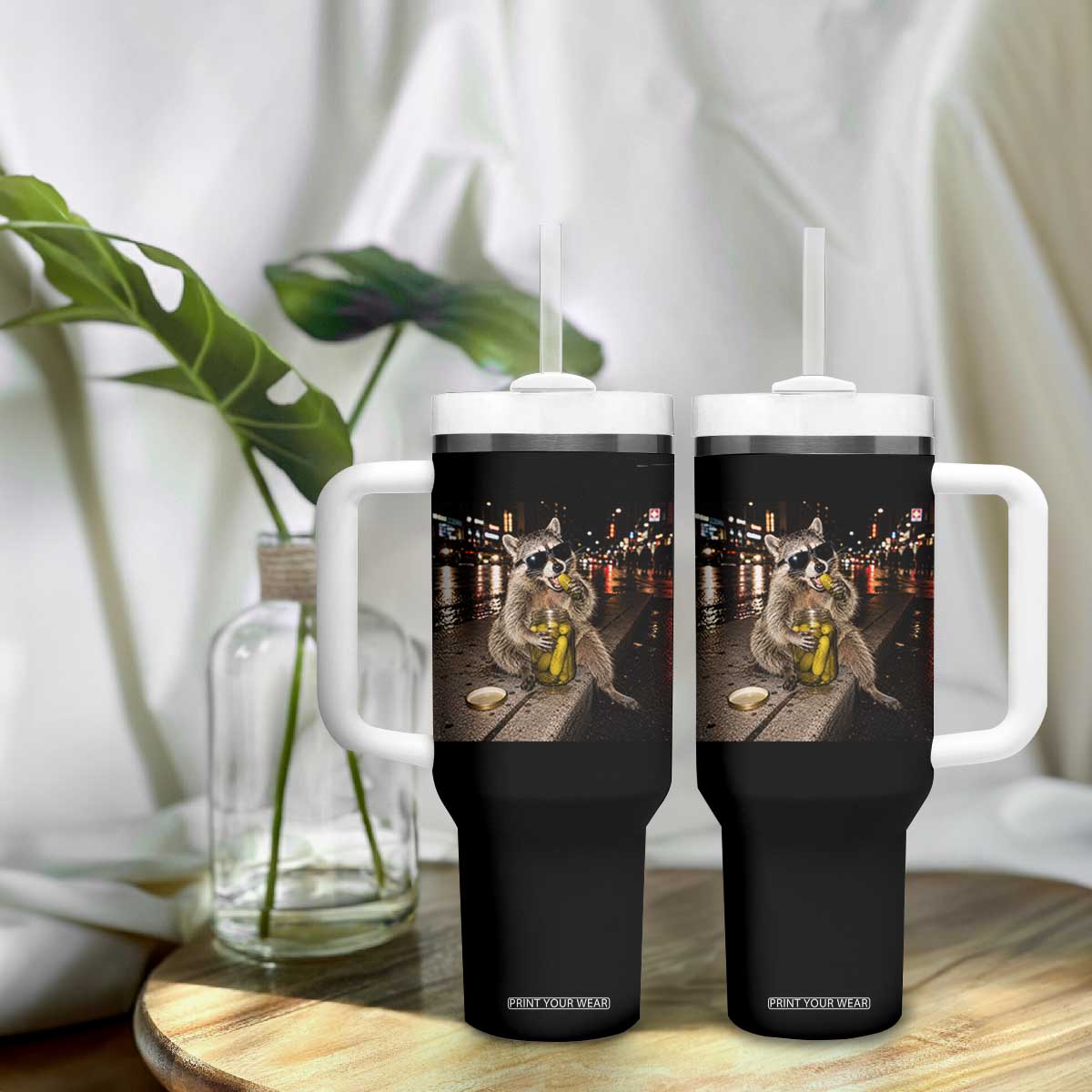 Funny Raccoon Eating Pickles Meme Tumbler With Handle TS10 Print Your Wear