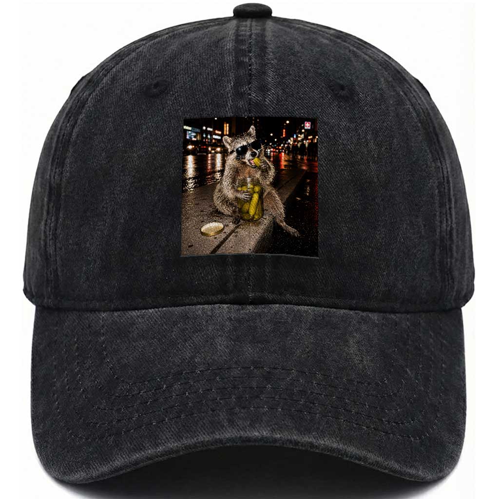 Funny Raccoon Eating Pickles Meme Washed Cotton Baseball Cap TS10 Print Your Wear