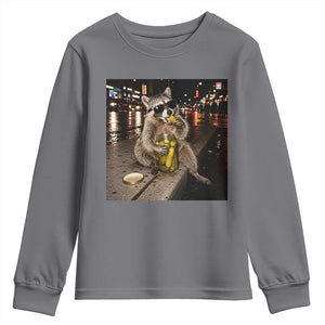 Funny Raccoon Eating Pickles Meme Youth Sweatshirt TS10 Charcoal Print Your Wear
