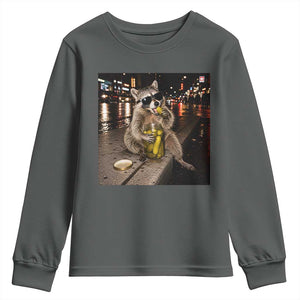 Funny Raccoon Eating Pickles Meme Youth Sweatshirt TS10 Dark Heather Print Your Wear