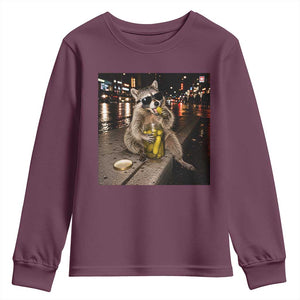 Funny Raccoon Eating Pickles Meme Youth Sweatshirt TS10 Maroon Print Your Wear