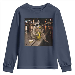 Funny Raccoon Eating Pickles Meme Youth Sweatshirt TS10 Navy Print Your Wear