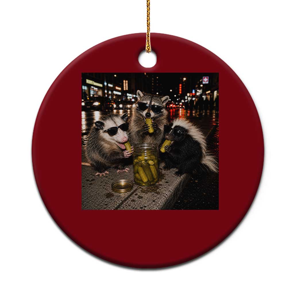 Funny Raccoon Skunk Possum Eating Pickles Ceramic Ornament Support Local Street Cats Retro Animal Meme TS10 1pc Red Print Your Wear