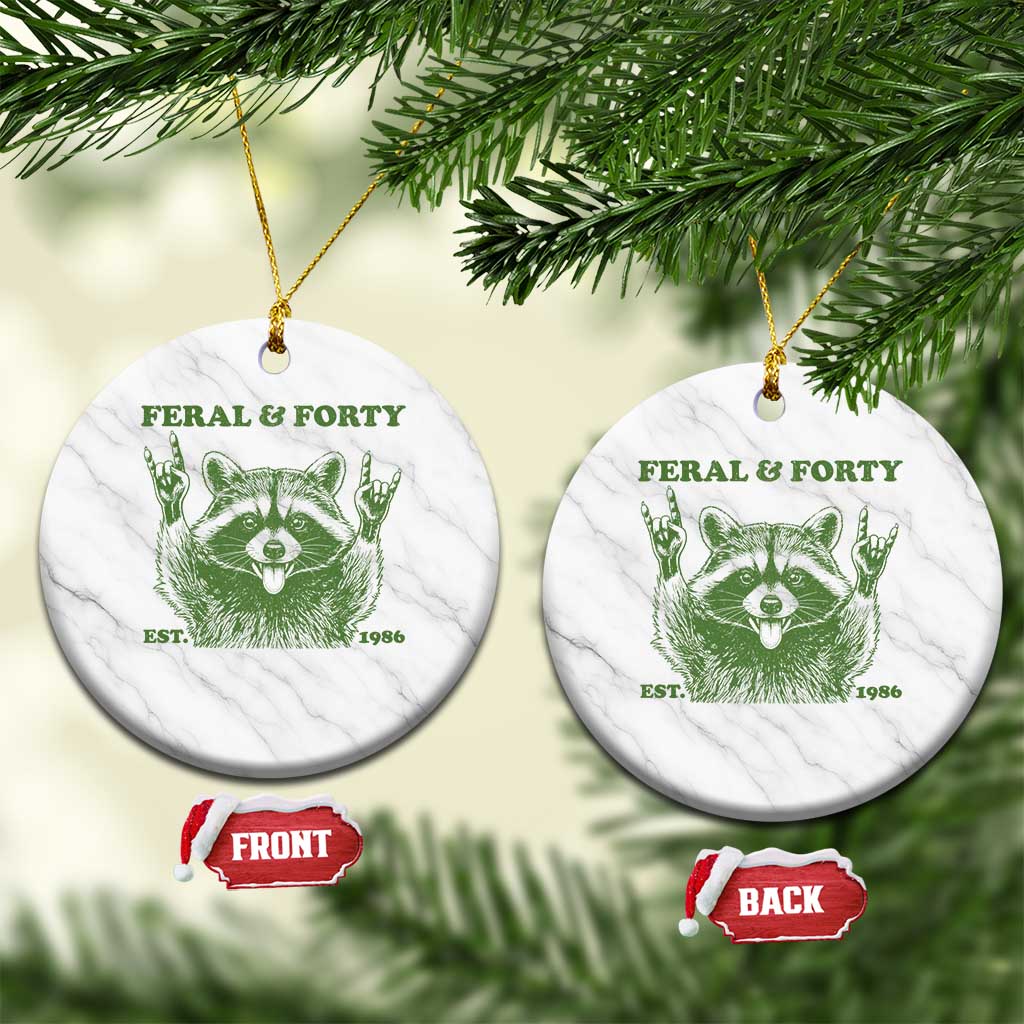 Raccoon 40th Birthday Ceramic Ornament Funny Feral And Forty Vintage 1986 40 Year Old Gift TS10 1pc White Marble Print Your Wear