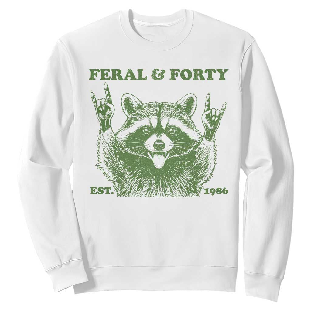 Raccoon 40th Birthday Sweatshirt Funny Feral And Forty Vintage 1986 40 Year Old Gift TS10 White Print Your Wear