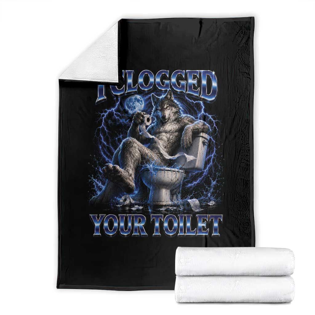 I Clogged Your Toilet Alpha Wolf Meme Throw Blanket Funny Unhinged Stupid Brainrot TS10 Black Print Your Wear